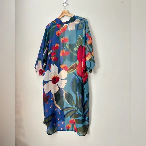 Chicos Gottex Botanical Gardens Sheer Kimono Cover Up Robe